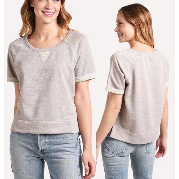 cupcakes & cashmere Tops - Cupcakes and Cashmere Top SMALL Metallic Knit French Terry Pullover Short Sleeve